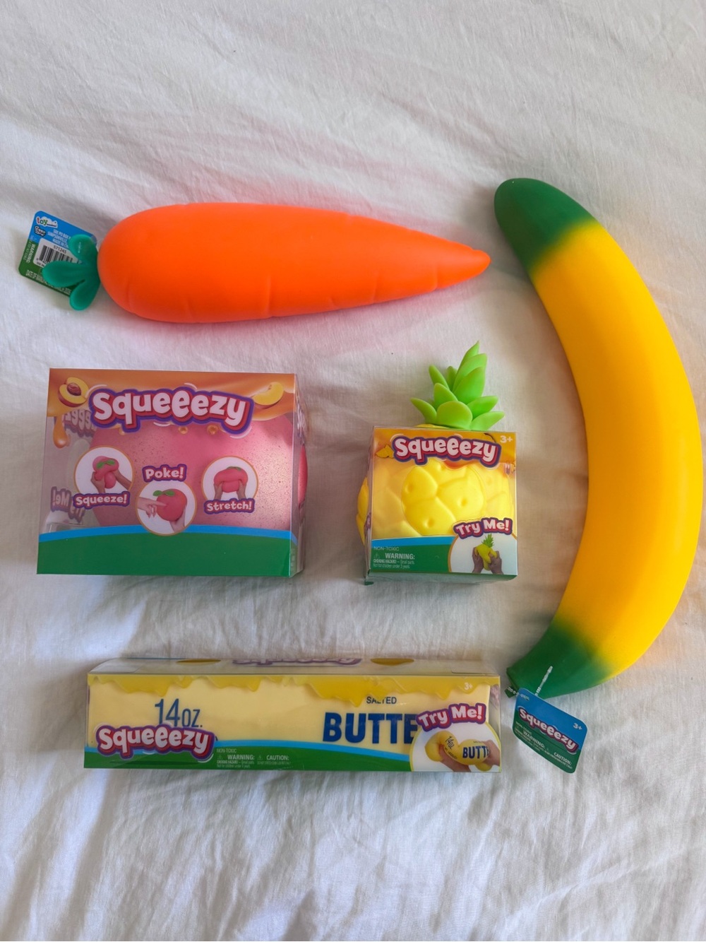 Squeezy / Squeeezy Squishy Bundle - Banana, Carrot, Pineapple, Butter, Peach